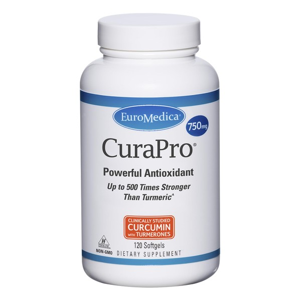 EuroMedica CuraPro 750 mg - 120 Softgels - High Potency Turmeric Curcumin Supplement - Liver, Brain & Immune Support - 120 Servings