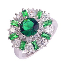 Psiroy Women's Statement Rings Fashion Jewelry 925 Sterling Silver Plated Created Emerald Quartz Filled Cluster Flower Ring Size 11