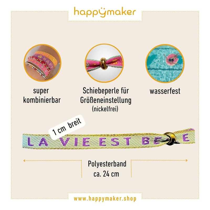 happymaker - Boho Armband Damen, Stoffarmband mit Statement - La