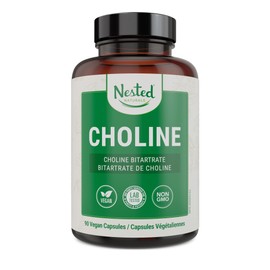 Nested Naturals Nested Naturals Choline Bitartrate 500mg Per 2 Capsules | High Potency Choline Supplements | Supports Cognitive & Liver Function | 100% Vegan & Non-GMO Choline | 90 Vegan Capsules