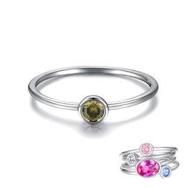 Simple Birthstone Rings for Women Jewelry 925 Sterling Silver Colorful Cubic Zirconia Stackable Promise Ring Gift for Her (August, 6)
