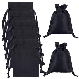 Beebeecraft 30Pcs Satin Jewelry Pouches Mini Small Black Cloth Gift Bags with Drawstring Rectangle Party Favor Gifts Storage Pouch for Jewelry Rings Birthday Present Craft Candy Storage 9x7cm