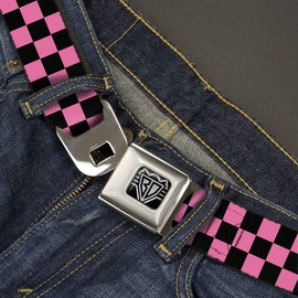 Hebilla abajo cinturón de seguridad a cuadros W20302, Checker Black/Pink, 1.0" Wide, 20-36" Long