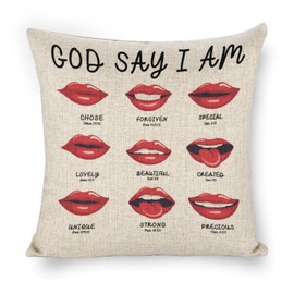 God Say I Am Linen Throw Pillow Cover with Hidden Zipper, Res Lips Decorative Pillow Covers Perfect Home Accent Throw Pillow Covers Enhance Your Living Space with Stylish Comfort