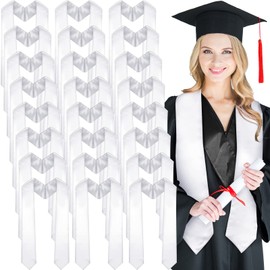 Geyoga 24 Pieces Unisex Graduation Stole Plain Graduation Sash Honor Stole for Graduation Students, 70 Inches (White)
