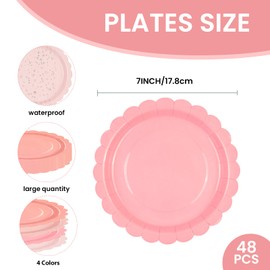 HFBOBP 48Pcs Dusty Pink Paper Plates,7 Inch Gradient Light Scalloped Dessert Plates Tableware Supplies for Birthday Garden Party Afternoon Tea Wedding
