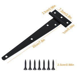 2 Pcs Heavy Duty T Hinges with Mounting Screw, 8 Inch (200mm) T Strap Door Hinges, Tee Hinges Galvanised for Wooden Gate Door Window