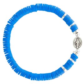 Surfer Bead Bracelet with Miraculous Mary Medal, Blessed Mother, Gifts for Women's Retreat, 7-1/2" Stretchable