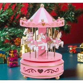 HAOZAIKEJI Carousel Music Box Christmas Luminous Musical Carousel Children Merry-Go-Round Horse Musical Box with Changing Light Wooden Horse Crafts Birthday Present