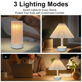 LEDHOLYT Table Lamp, Foldable Desk lamp with Stepless Dimming, 3 Color Modes, USB-C Rechargeable, Portable Bedside Desk Light for Home Office Reading Decorative (Beige)