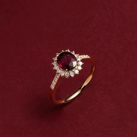 KIFUTENG Ruby Birthstone Ring for Women Sterling Silver 14K Gold Plated Cubic Zirconia Rings Engagement Wedding Band Promise Ring for Her Statement Rings Dainty Jewelry Birthday Graduation Gifts, 5,