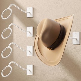 Cinati Cowboy Hat Rack for Wall, 4 Pack Cowboy Hat Holder Wall Mount, Western Rustic Metal Cowboy Hat Hanger, Hat Hooks for Cowboy Hat, Fedora, Sun Hats,Wide Brim Hat Organizer White