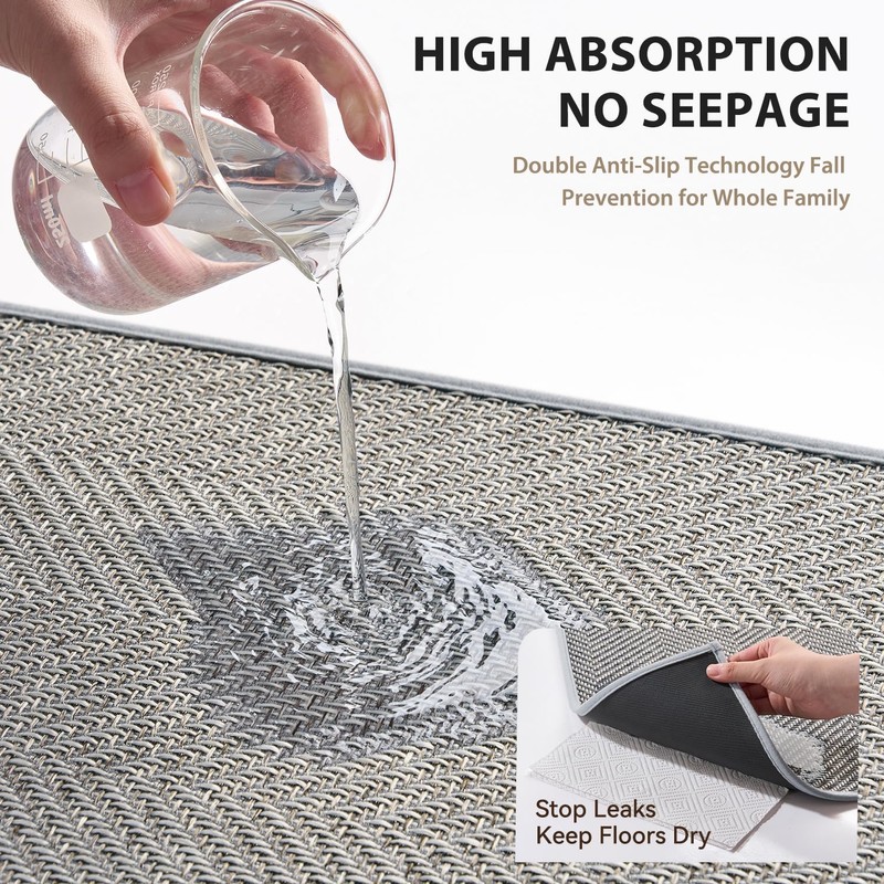 PADOOR Kitchen Rugs-Non Slip Washable Kitchen Mats for Floor-Absorbent and
