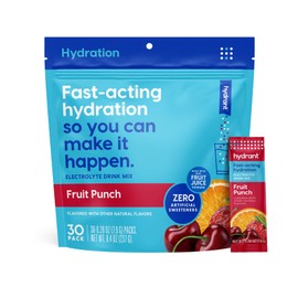 HYDRANT Hydrate, Individual Hydration Electrolyte Powder Stick Packets with No Artificial Sweeteners, Colors, or Fillers (Fruit Punch, 30 Pack)