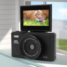 UHD 4K 64MP Digital Camera, Vlogging Video Camera with 3 Inch Folding Screen, Auto Focus, Anti-Shake, 18x Zoom, Digital Point and Shoot Camera, Compact Camera for Selfie Travel