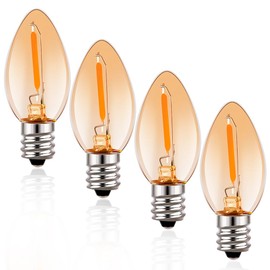 Emotionlite Night Light Bulbs, Amber LED C7 Bulb, 4W 5W 6W 7W Equivalent, E12 Candelabra Base, Salt Lamp and Nightlight Replacement Bulb, 0.6W, Amber Yellowish 2200K, 50LM, 4 Pack