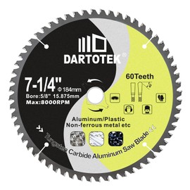 7-1/4"/184mm Aluminum Cutting Disc,Circular Saw Blade 60T TCG Teeth,TCT Cut Off Wheel for Aluminum,Plastic with 5/8" Arbor for Circular saws, Miter saws, Table saws