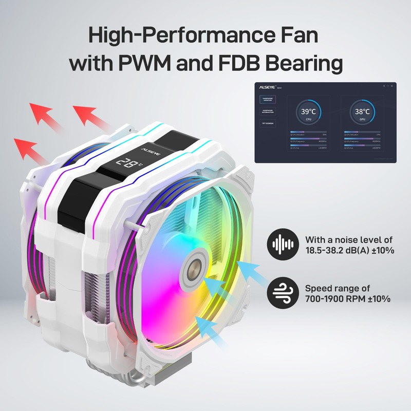 ALSEYE M120D Plus CPU Cooler with Temperature Display, Dual ARGB