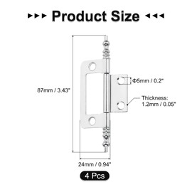 uxcell 4 Pcs Metal Non-Mortise Hinges, Cabinet Door Hinges for Furniture Hardware Closet Window, Nickel