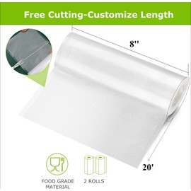 DOTUHAO 8" x 20' Vacuum Sealer Rolls, Food Storage Bags, Plastic Bags for Food, Vacuum Sealer Bags, Perfect for Food Storage, Sous Vide, and Meal Preparation, Lock Fresh (2 Pack, 8" x 20')