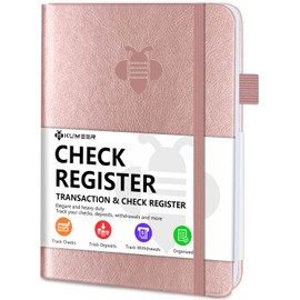 KUMEER Check Register – Elegant Check Registers for Personal Checkbook with Check & Transaction Registers, Hardcover Checkbook Log 5.2x7.6" (Rose Gold)