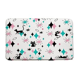 GCTNBJL Atomic Cat Bath Mat Mid Century Modern Black Cat Atomic Retro Starbursts Teal Pink Diamond ​Abstract Geometric Bathroom Microfiber Memory Foam Rug Doormat Toilet Floor Rug