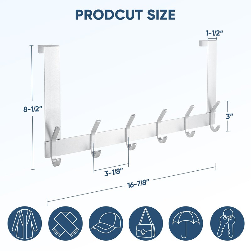 TICONN Over The Door Hooks, 6 Heavy Duty Dual Coat