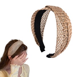 Braided Woven Straw Knot Headband for Women Boho Hollow Straw Top Knotted Headbands Hairband Twisted Wide Rattan Raffia Wicker Hairbands Headwear Statement Holiday Hair Accessories for Women