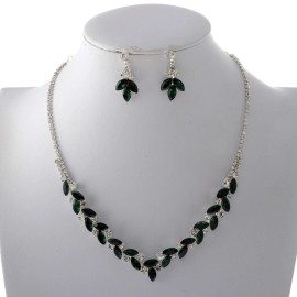 neXxtten Silver Tone Metal Rhinestone Necklace Earring Set S20161-SEME