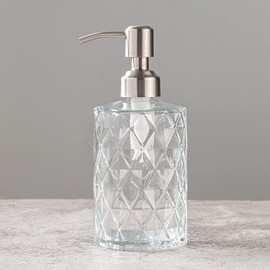 Easy-Tang 2 Pack Soap Dispenser for Bathroom, 12 Oz Clear Diamond Design Glass Hand Soap Dispenser with 304 Stainless Steel Pump, Ideal for Kitchen Dish Soap, Hand Soap, Lotion, Essential Oil