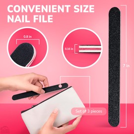 3Pcs Nail Files for Natural Nails - Emery Boards for Nails Supply 100/180 Grit Nail Files for Gel Nails - Nail Buffer Block to Shape and Smooth - Professional Nail File Black Buffer Nail File Set