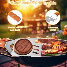 8-in-1 Barbecue Spatula for Barbecue, Multifunctional Barbecue Cutlery with Wooden Handle, 42 cm Grill Turner, Creative Barbecue Turner, Barbecue Accessories, Gifts for Men