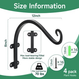 Acteomsly 4 Pack 12Inch Plant Hanger, Sturdy Hanging Plant Hangers Outdoor, Bird Feeder Hanger for Bird Feeders, Planters, Lanterns, Wind Chimes Indoor Outdoor (Black)