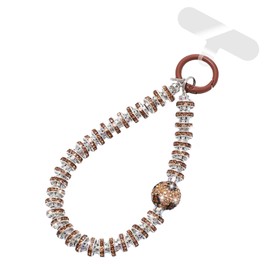MGQILING Diamond Phone Charm With Phone Tether Tab, Luxury Bling Diamond Pearl Glitter Wrist Strap, Hanging Accessory Anti-loss Lanyard for Women Girls-Brown