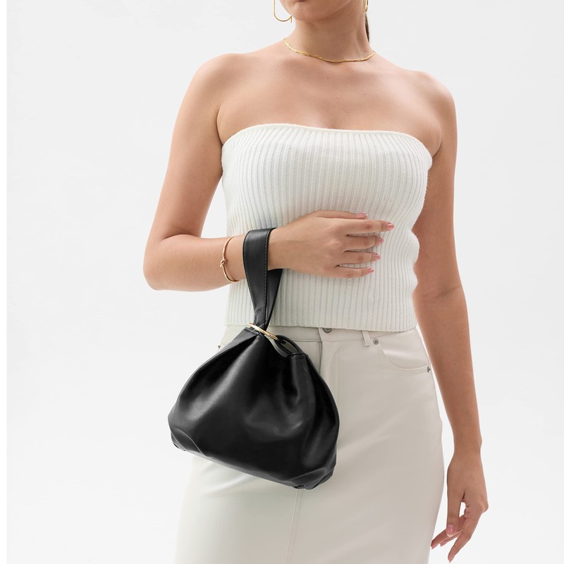 Women's Clutch Soft Vegan Leather Hobo Top Handle Bag Small