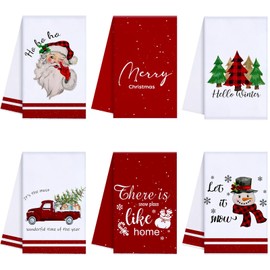 Oudain Sets of 6 Christmas Kitchen Towels and Dishcloths Xmas Santa Christmas Tree Snowman Dish Towels Winter Kitchen Hand Towels Kit Christmas Novelty Gifts for Christmas Party Supplies