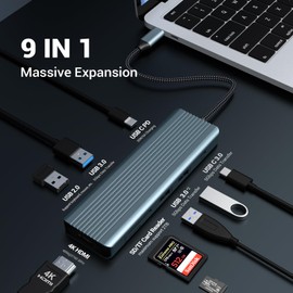 oditton 9 in 1 USB C Hub, USB C Dock, Docking Station with 4K@30Hz HDMI, 3 x USB 3.0, USB C 3.0 Data, USB 2.0, 100W PD, SD/TF Card Reader Compatible with Laptop and Other Type C Devices