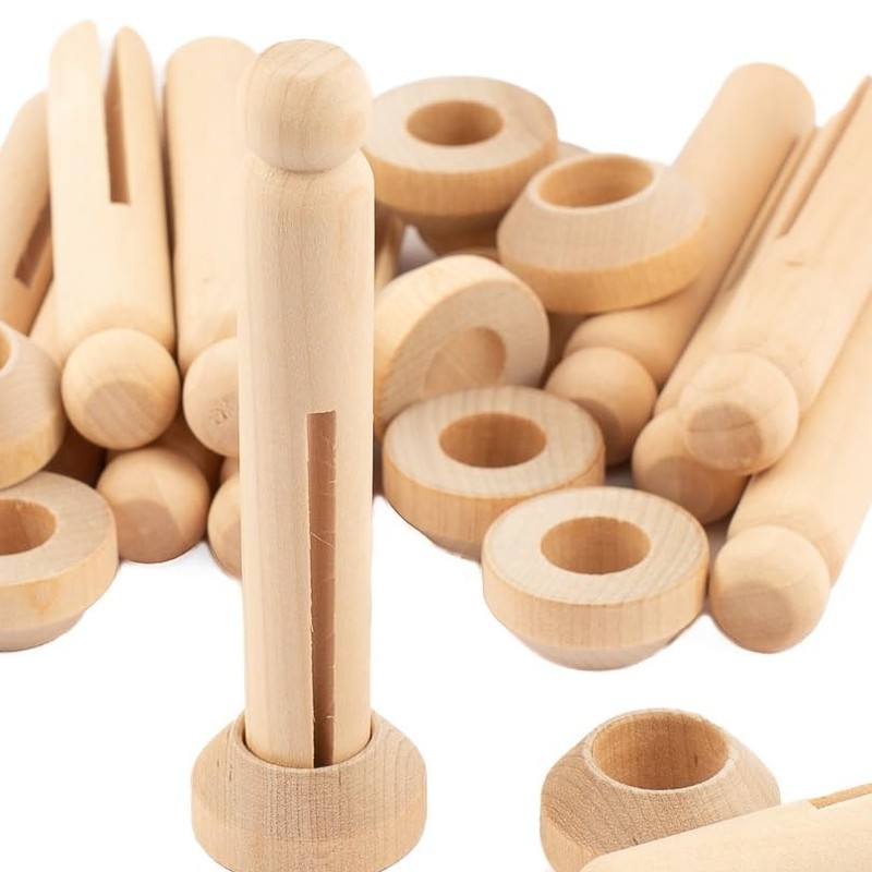 Factory Direct Craft Unfinished Wood Doll Pins and Stands Makes