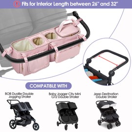Prokva Double Stroller Organizer Compabitle with BOB Duallie and Baby Jogger City Mini GT2 Double Stroller, Double Parent Stroller Caddy Organizer with Cup Holder and Cooler Bag, Black(Empty Bag)