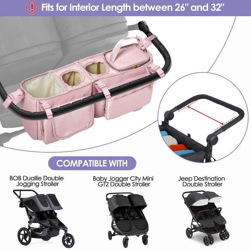 Prokva Double Stroller Organizer Compabitle with BOB Duallie and Baby