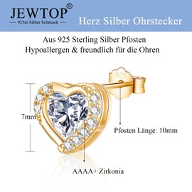 Stud Earrings Silver 925 Women's Earrings Gold/Rose Gold for Women Girls Small Heart Cubic Zirconia Stud Earrings Gold-Plated Cartilage Tragus, Yellow Gold