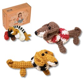 iofficego Crochet Kit for Beginners, Crochet Starter Kit for Adults, Scarf Dachshund Knitting Kits Hooks Yarn Set with Step-by-Step Video Tutorials, DIY Crochet Keychain Dolls