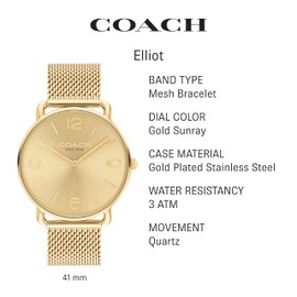 Coach Elliot Men's Watch | Contemporary Minimalism with Distinctive Artistry | A True Classic Designed for Every Occasion | Water Resistant (Model 14602653)