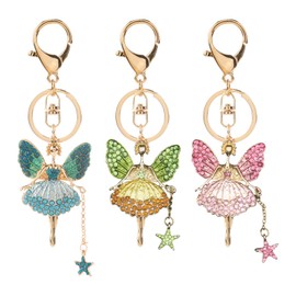 Oenothera 3 Pieces 3 Color Angel Rhinestone Key Ring, Bag Charm, Glitter Keychain, for Women Girls Charms Sparkling Keychains Keys Ring with Rhinestone Pendant for Handbag Purse