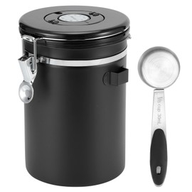 1.8L 304 Stainless Steel Sealing Can Airtight Storage Container with Spoon for Coffee Beans Tea Dried FruitBlack  Jar