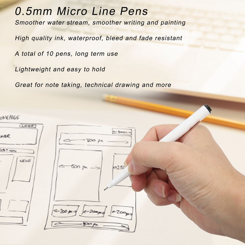 10Pcs 0.5mm Micro Line Pens Excellent Black Inks Smoother Writing