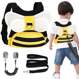 Accmor Toddler Harness Leash + Anti Lost Wrist Link, Cute Bee Kids Harness Backpack with Leash, Child Harness Leash Safety Wristband Strap Belt Protector Christmas Gift for Baby Boys Girls to Outdoor