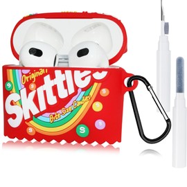 Cute 3st Cover for AirPods 3 Case with Cleaning Pen Kit - 3 in 1 3D Funny Cartoon Rainbo Candy Shockproof Protective Case Accessories Set for Airpods 3st Generation Charging Case for Girl Men Red