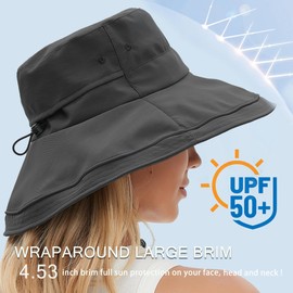 vidsel Sun Hats for Women Men Wide Brim Ponytail Bucket Hat Gardening Waterproof Fold-Up Summer UV Protection Sun Cap Black