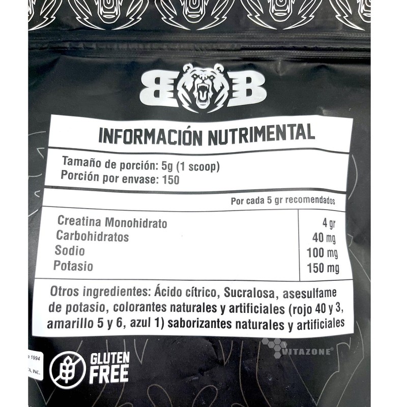 Creatina Monohidratada 750gr Fresa 150 serv Blackbear
